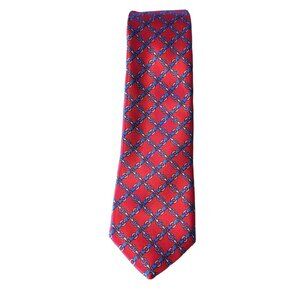 Luca Franzini Designer Silk Necktie Italy Red Chain Link Geometric 58in x 2.5in